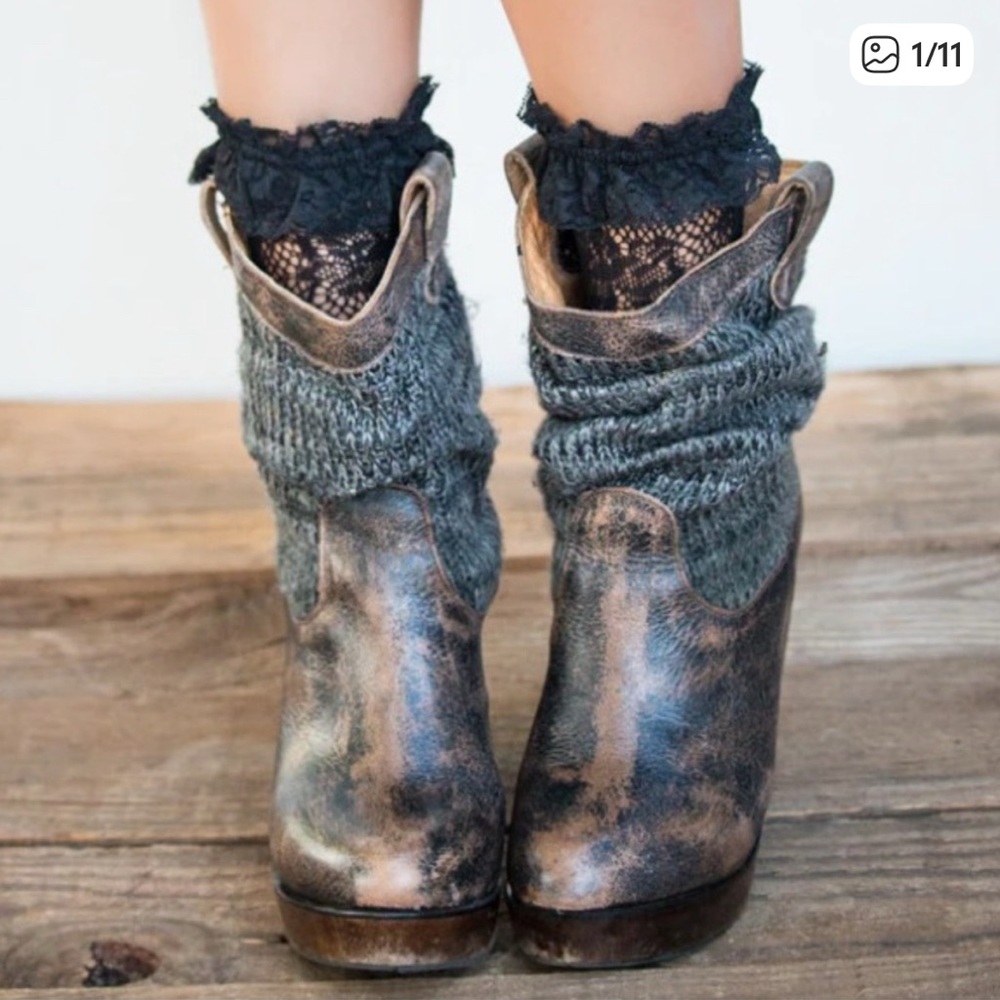 BED STÜ Bruges Slouchy Wood Platform Wedge Boots - rustic teak size 7